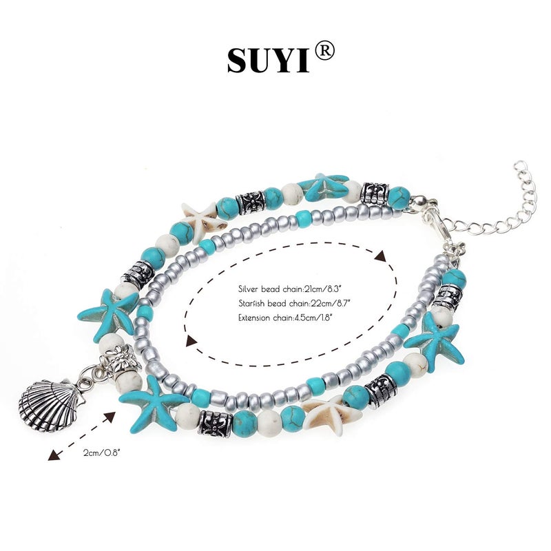 Suyi Sea Turtle Ankle Bracelet Set Multilayer Beach Anklets Handmade Boho Anklets for Women 5pcs - Image 5